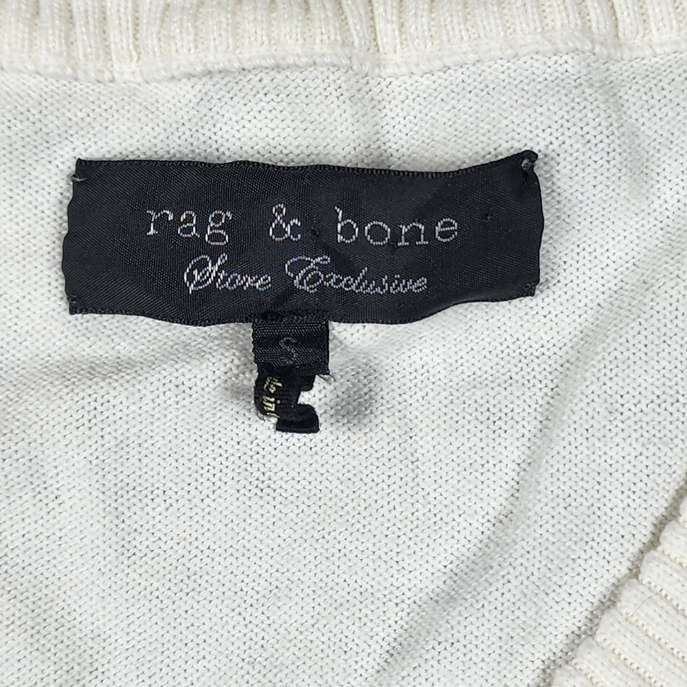 Rag & Bone Store Exclusive Striped V-Neck Cotton Cashmere Sweater Ivory Navy S - Picture 2 of 6